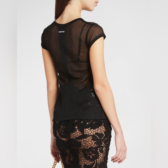 TOM FORD Rib Transparent Jersey Fitted T-Shirt - Picture 3 of 15